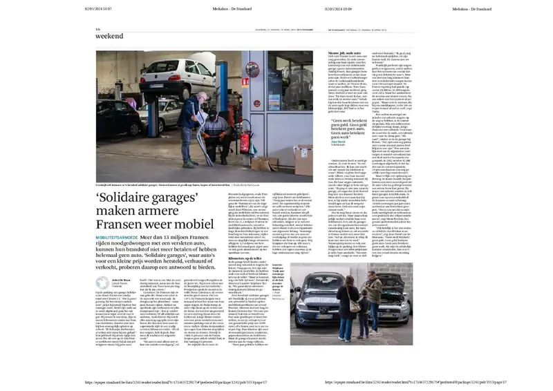 Tearsheet De Standaard : photographie de Fred Lataste, stagiaire Transmission promo 2023