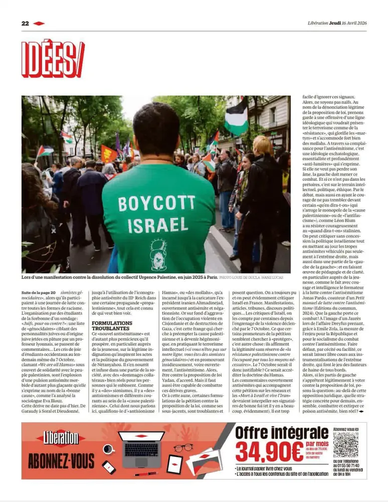 Tearsheet Libération : photographie de Louis de Ducla, stagiaire Transmission promo 2024