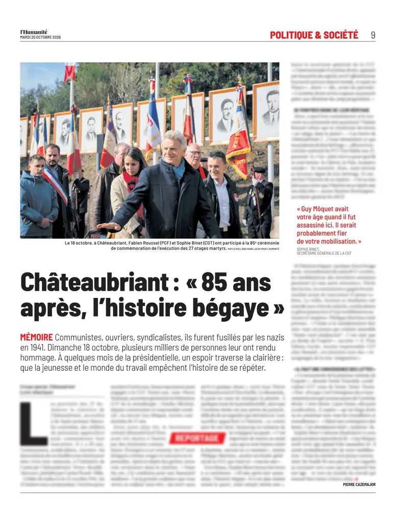 Tearsheet L'Humanité : photographie de Maylis Rolland, stagiaire Transmission promo 2022
