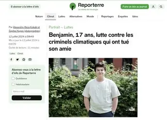 Tearsheet Reporterre : photographie de Sophie Hugon, stagiaire Transmission promo 2023