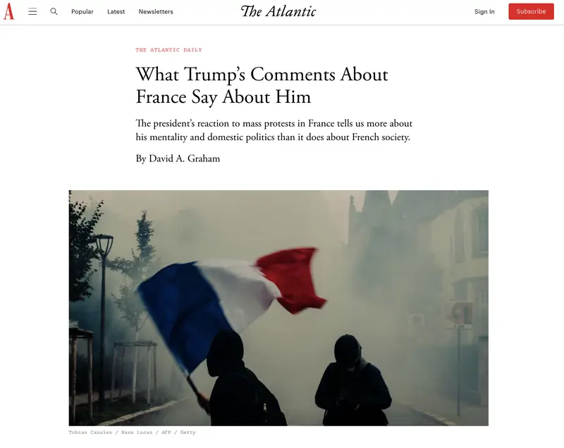 Tearsheet The Atlantic : photographie de Tobias Canales, stagiaire Transmission promo 2024